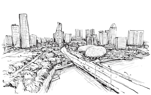 Bosquejo del paisaje de la ciudad del horizonte de Singapur