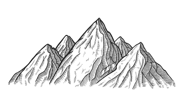 Bosquejo del paisaje de montaña. ilustración vectorial de la vendimia