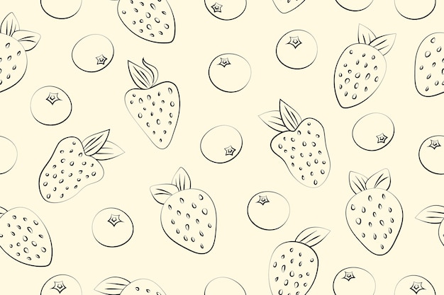 Bosquejo de patrones sin fisuras bayas sobre un fondo beige Dibujo a lápiz de fresas y arándanos