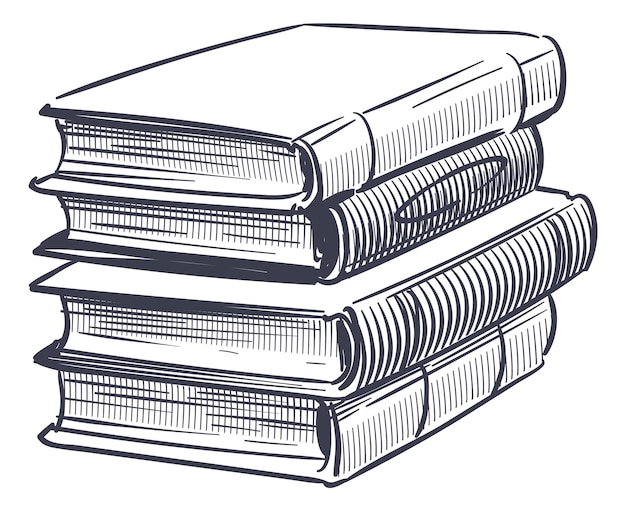 Bosquejo de pila de libros Logotipo de biblioteca dibujado a mano