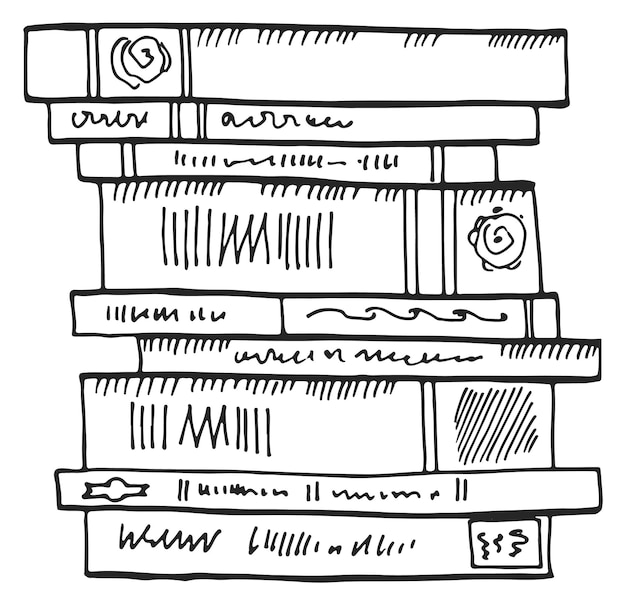 Bosquejo de pila de libros símbolo de conocimiento dibujado a mano