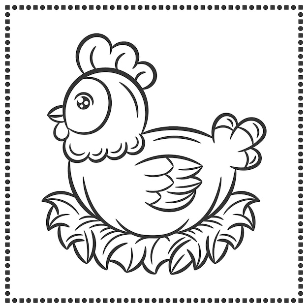 Vector bosquejo de pollo dibujo lindo imprimible para colorear
