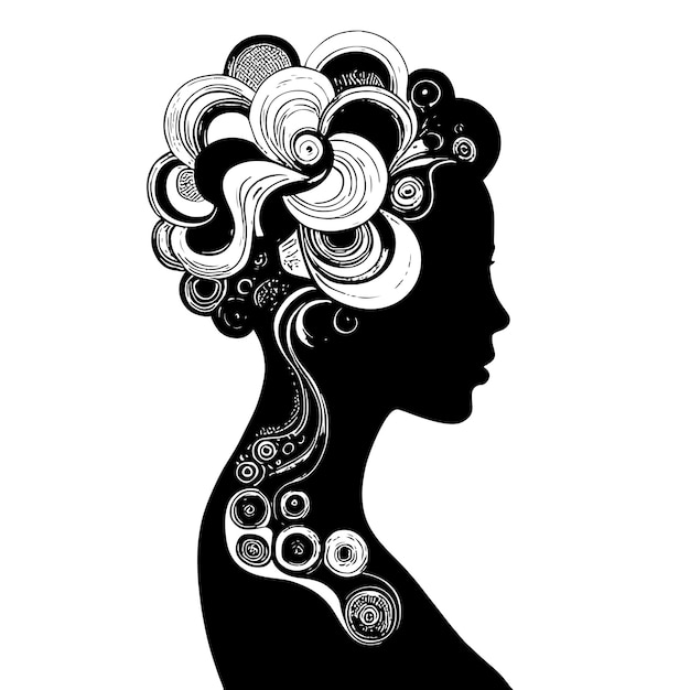 Vector bosquejo del retrato de mujeres hermosas con el pelo largo aislado en la ilustración de vector de moda blanca