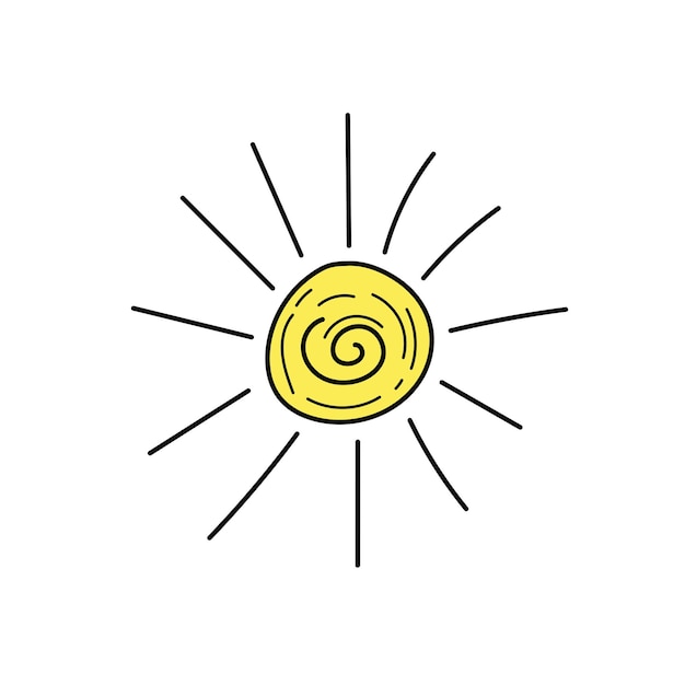 Bosquejo del sol. ilustración vectorial. icono de doodle de sol. icono simple dibujado a mano en blanco