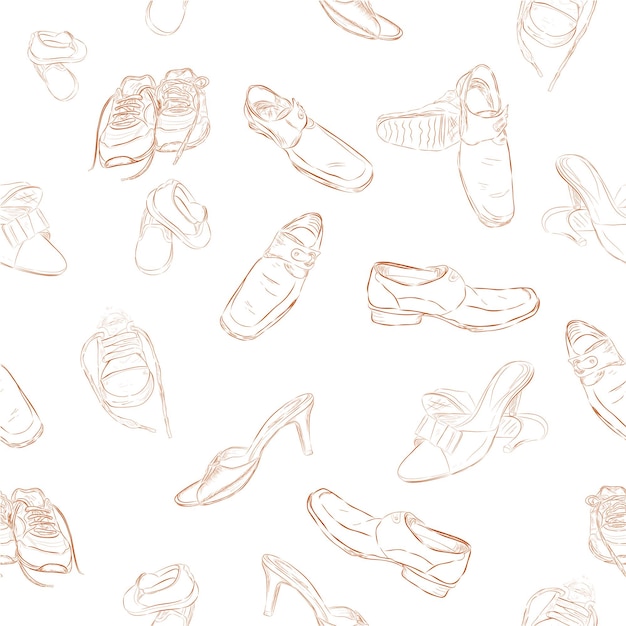Bosquejo de sorteo de mano de vector simple de bosquejo de fondo transparente de zapatos de hombre mujer y niños