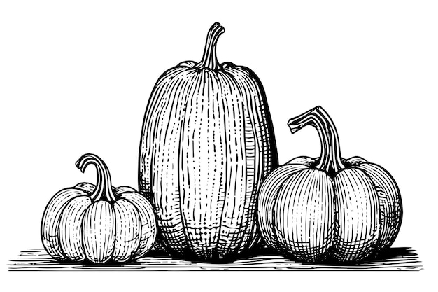 Bosquejo de tinta de calabaza aislado sobre fondo blanco ilustración de vector dibujado a mano