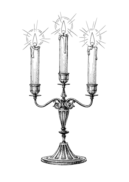 Vector bosquejo de tinta de velas en candelabro