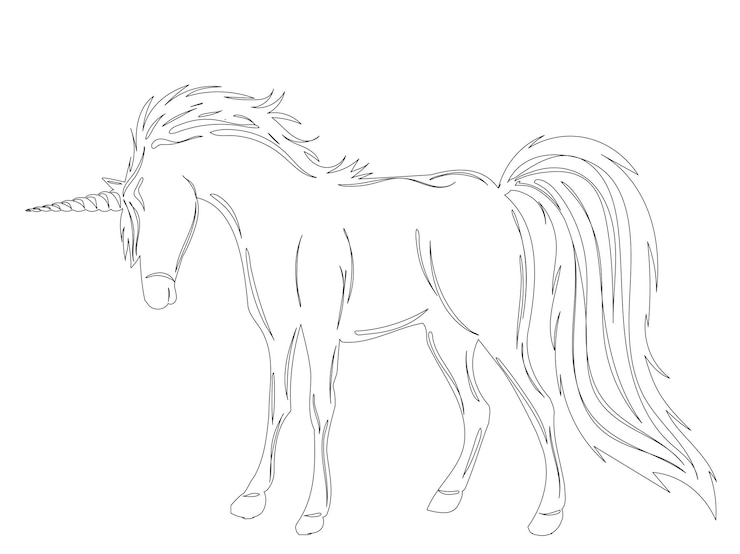 Vector bosquejo de unicornio en el contorno de fondo blanco aislado
