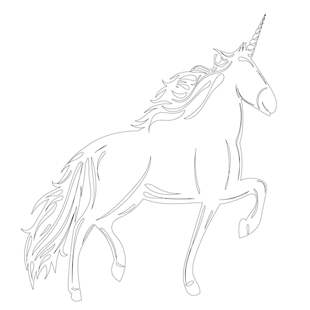 Bosquejo de unicornio en el contorno de fondo blanco