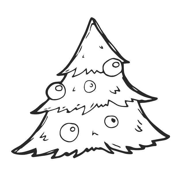 Bosquejo del vector del doodle del árbol de Navidad aislado sobre fondo blanco