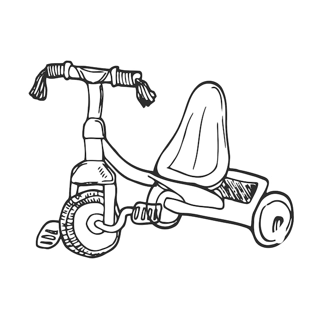 Vector bosquejo del vector del garabato de la bici de los niños del triciclo