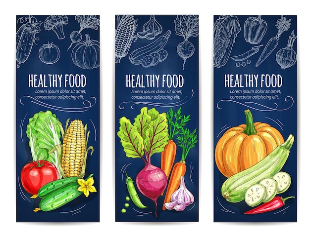 Bosquejo de verduras Banners vegetales vegetarianos