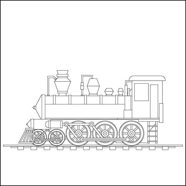 Vector bosquejo, de, viejo, tren