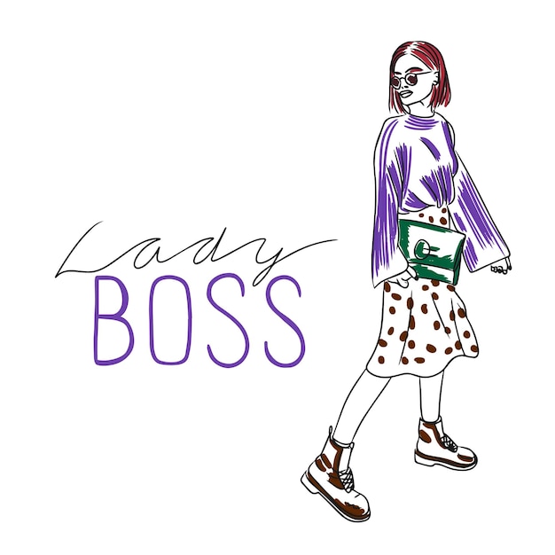 Boss lady citas escritas a mano chica elegante de cuerpo entero en ropa hermosa moda