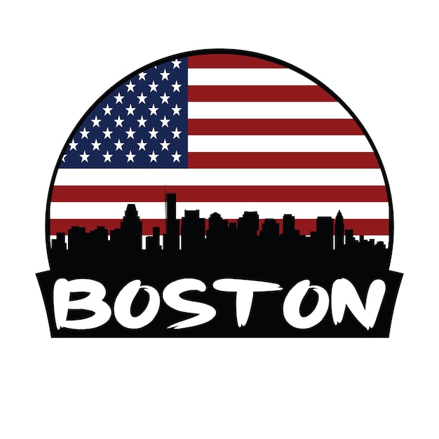 Boston Massachusetts EE. UU. Bandera Skyline Silueta Viaje Recuerdo Etiqueta Vector Ilustración SVG EPS