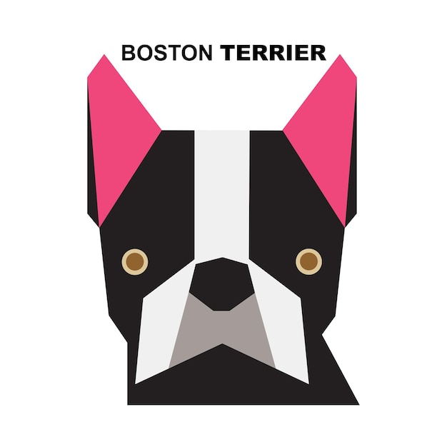 Boston Terrier Forma geométrica poligonal Diseño de cara negra y rosa