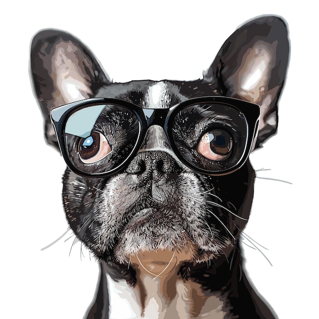 Vector un boston terrier con las graciosas gafas googlyeye imágenes aisladas fondo blanco