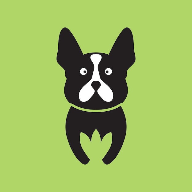 Boston terrier mascotas perro hojas naturaleza mascota dibujos animados mínimo moderno logotipo icono vector ilustración