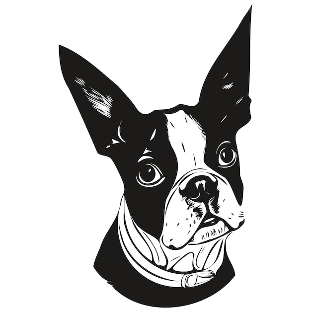 Boston Terrier perro dibujado a mano vector línea arte dibujo blanco y negro logo mascotas ilustración