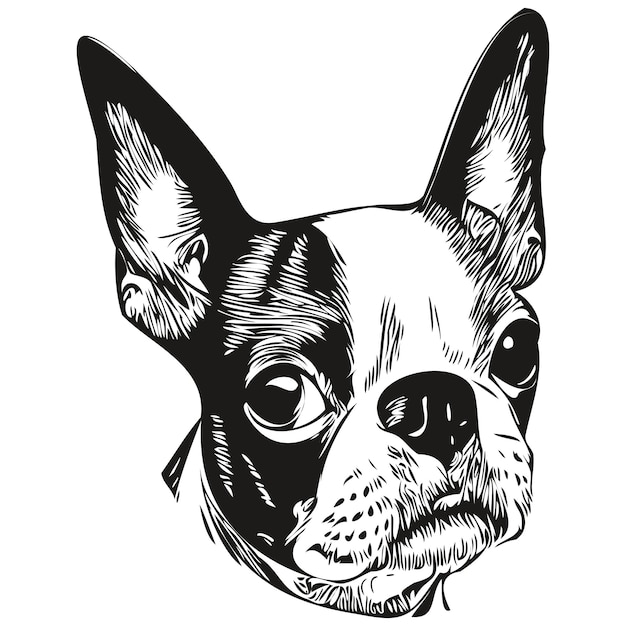 Boston Terrier perro logo dibujado a mano línea arte vector dibujo blanco y negro mascotas ilustración