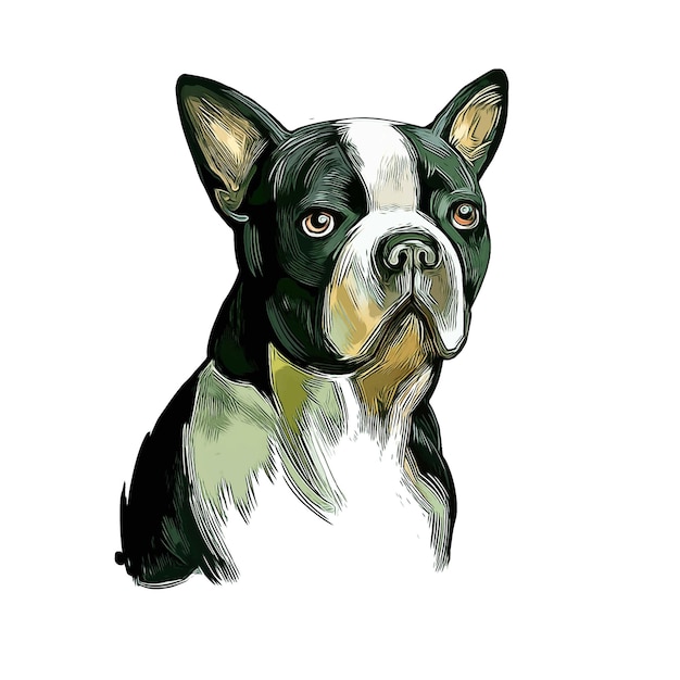 Boston Terrier Perro Raza Acuarela Boceto Dibujado A Mano Pintura Ilustración