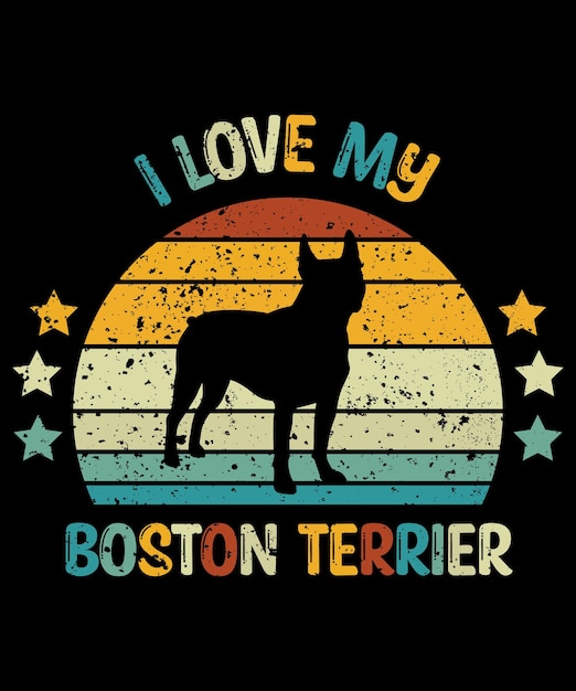 Boston Terrier silueta vintage y diseño de camiseta retro