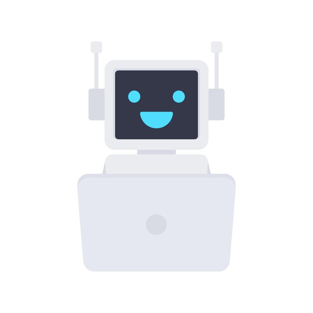 Bot de chat con computadora portátil Robot Asistencia virtual del sitio web o aplicaciones móviles Soporte de voz