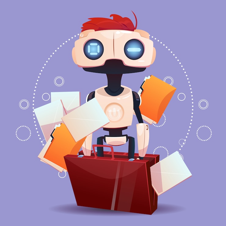 Vector bot de chat gratuito, elemento de asistencia virtual de robot de sitio web o aplicaciones móviles, inteligencia artificial