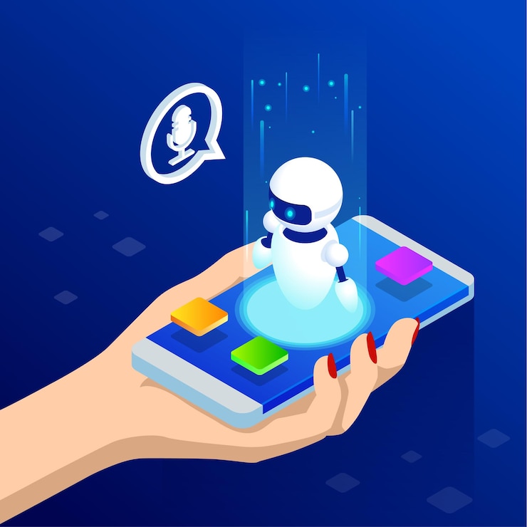 Vector bot de chat isométrico y encuesta en línea formulario de cuestionario de examen en línea educación en línea prueba de internet inteligencia artificial ai y concepto de iot empresarial
