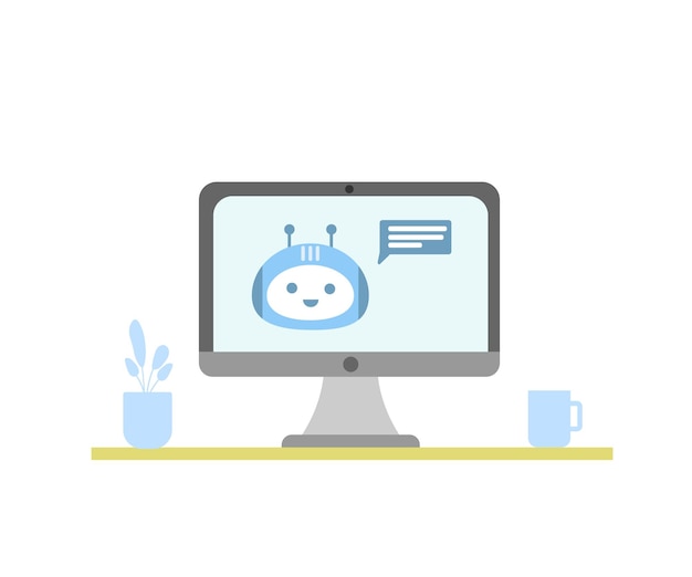 Bot de chat en un monitor de computadora Concepto de bot de chat Inteligencia artificial