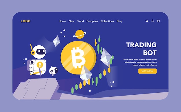 El bot comercial y criptográfico de la noche o el modo oscuro de la web o la página de aterrizaje navega por la criptomoneda