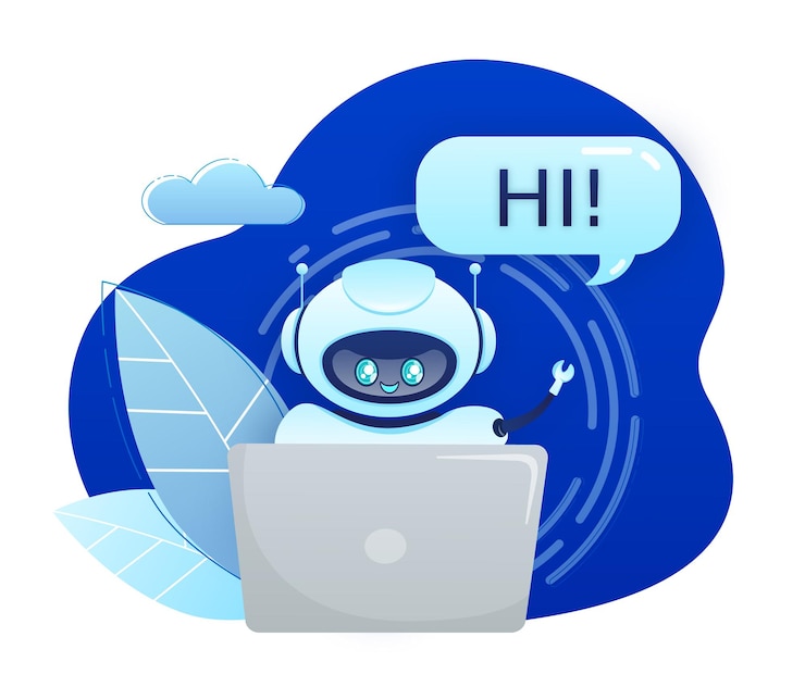 Vector bot de soporte asistente de ai icono plano con bot de soporte azul sobre fondo blanco