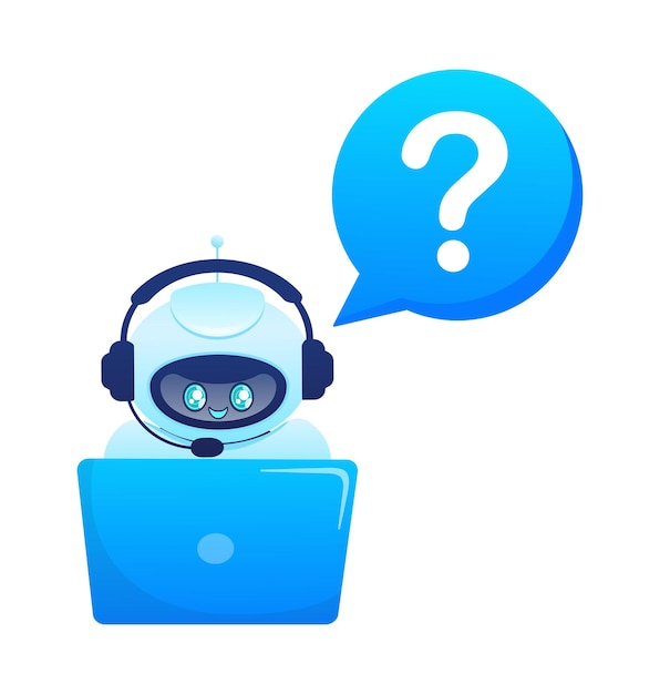 Bot de soporte Asistente de Ai Icono plano con bot de soporte azul sobre fondo blanco