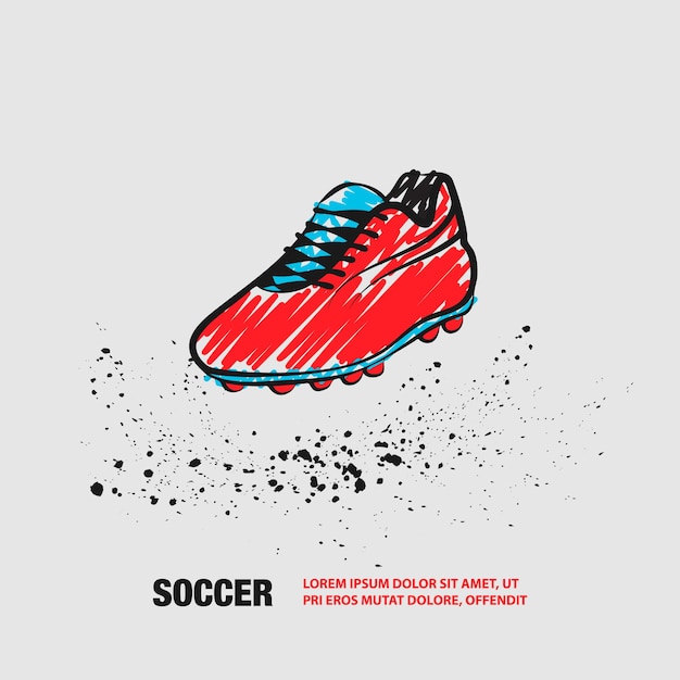 Una bota de fútbol en un fondo blanco Contorno vectorial de una bota de fútbol con garabatos garabateados