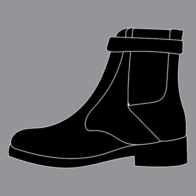 Bota negra aislada vectorial sobre fondo gris