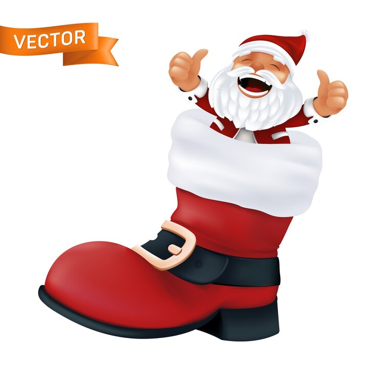 Bota roja de Papá Noel con pelaje blanco y cinturón negro con hebilla dorada. Ilustración realista de un personaje divertido y un calzado navideño aislado sobre un fondo blanco.