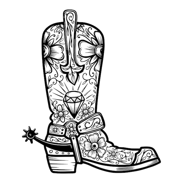 Bota vaquera con estampado floral. elemento de diseño de cartel, camiseta, emblema, letrero.