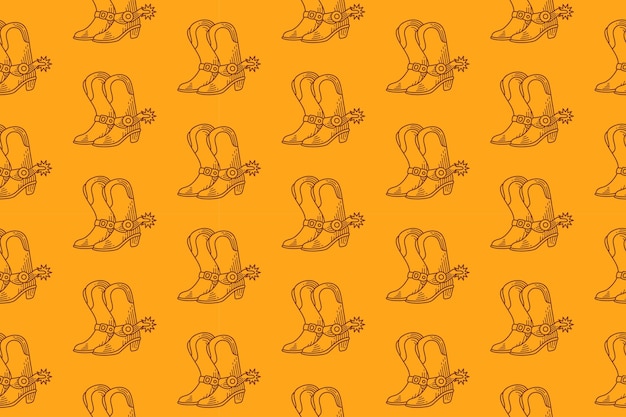 bota de vaquero occidental con espuelas dibujo patrón sin costuras en fondo amarillo para mercancía de decoración