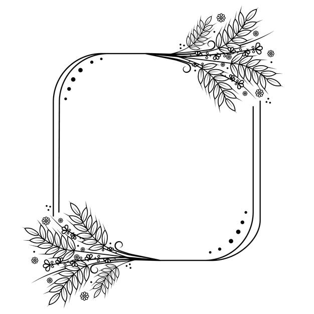 Botanical autumn frame made of wheat ears black outline