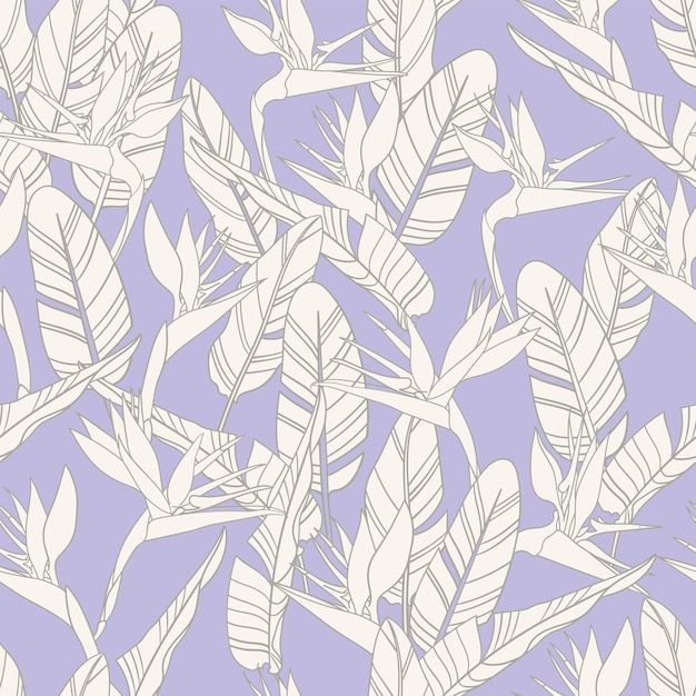 Botanical Hawaiian seamless pattern Tropical flower vector background Strelitzia reginae flowers and leaves Summer beach vacation fashion print