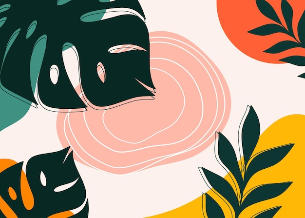 Botánico abstracto dibujado a mano con fondo de hojas de palma