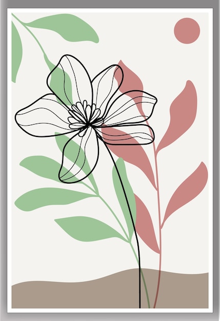 Botánico boho follaje arte de línea dibujo forma arte de pared vector