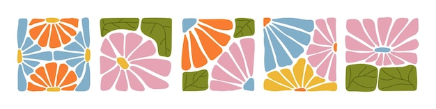 Botánico dibujo de fondo de arte vectorial conjunto de flores y hojas forma abstracta dibujo de arte para
