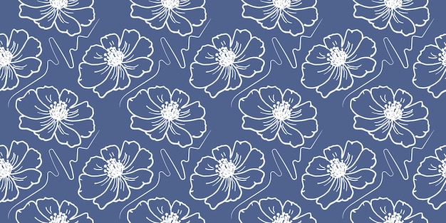 Botánico vector de patrones sin fisuras floral repetir fondo cosmea flores dibujado a mano minimalista