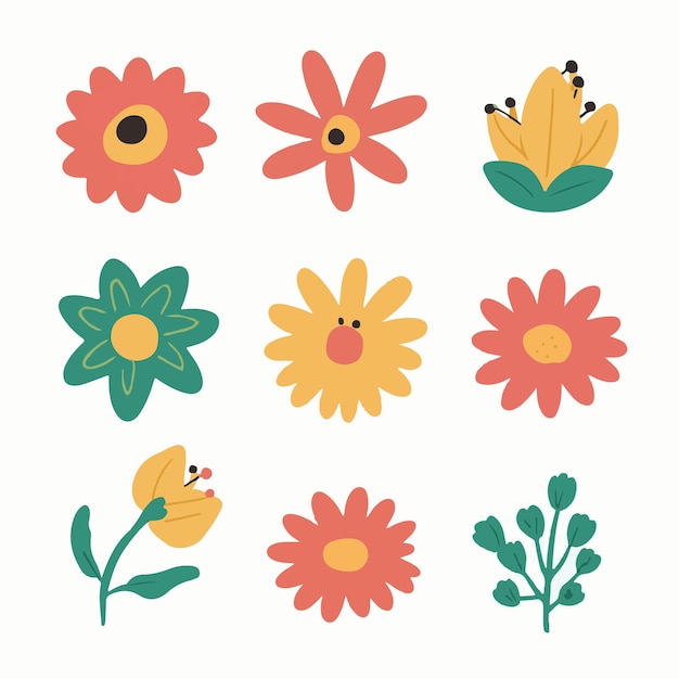 Botánicos encantadores Flores adorables Ramas y hojas