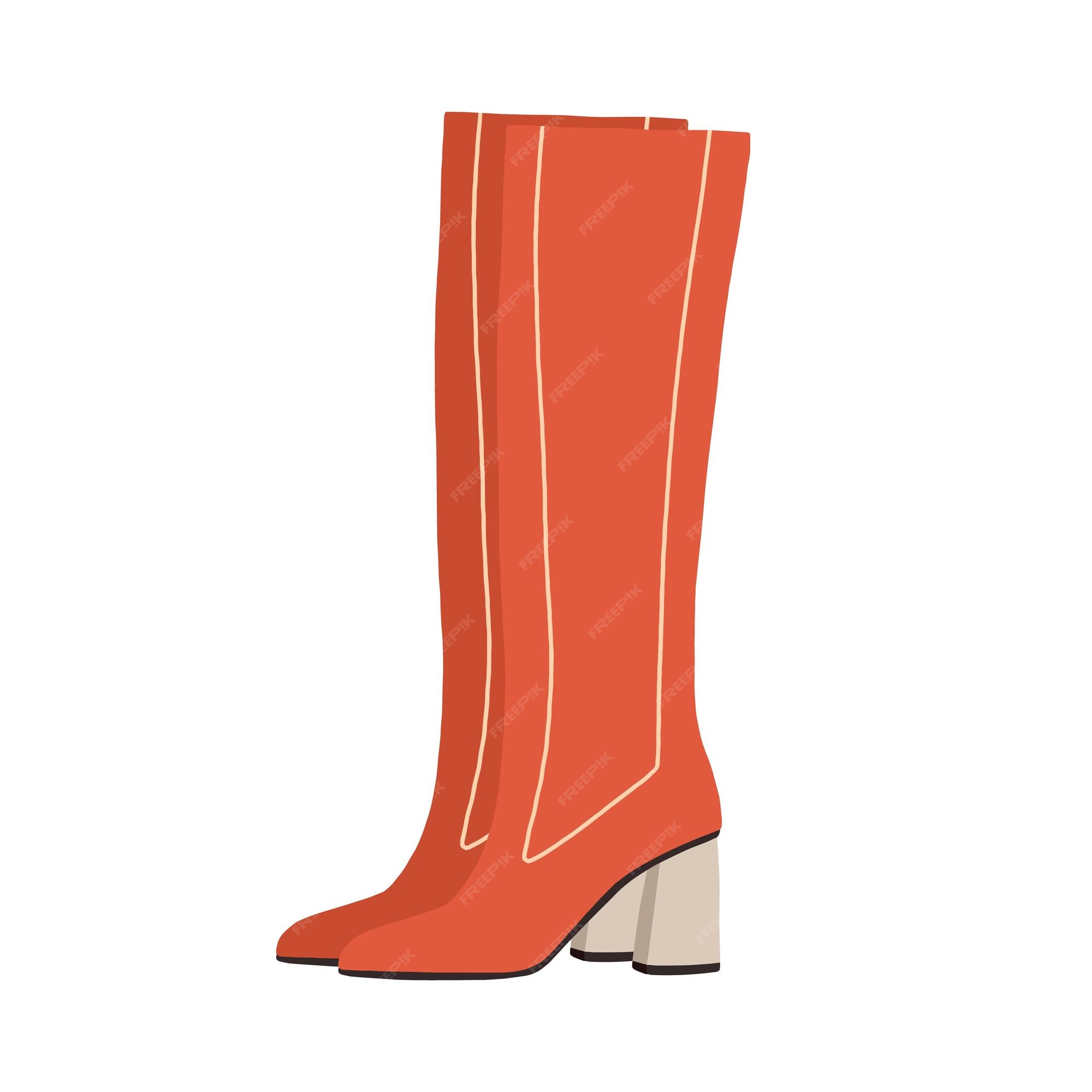 Botas altas de moda para con tacón ancho. moderno de moda de ilustración vector plano coloreado aislado sobre fondo blanco. | Vector Premium