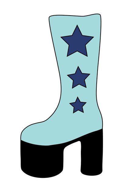 Botas azules retro de moda de 1980 con estrellas zapatos vintage Ilustración plana vectorial