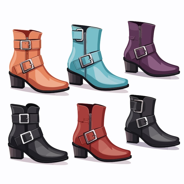 Vector botas elegantes para mujeres de tobillo con suela plana