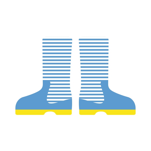 Botas de goma azul a rayas para jardinería Concepto de jardinería