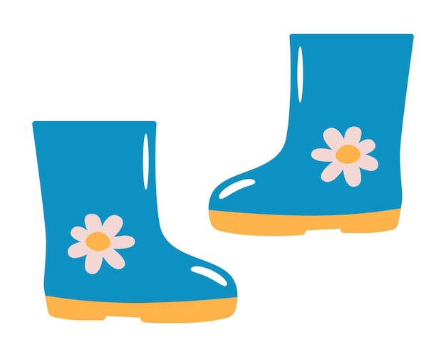 Botas de goma azules con una flor Ilustración vectorial moderna Elemento aislado para su diseño